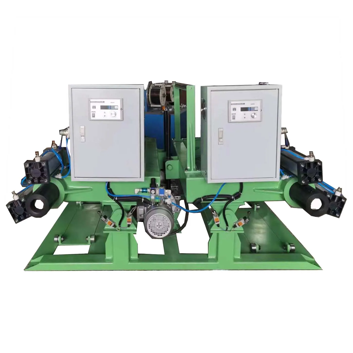 DUAL-STATION SHAFTLESS PAY-OFF STAND WITH MAGNETIC PARTICLE BRAKE